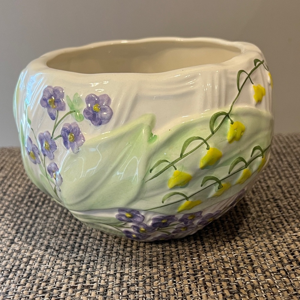 Vintage Ceramic Planter Bowl with Floral Design